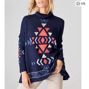 J. Jill Intarsia Funnel Neck Sweater - Navy and Red NWOT